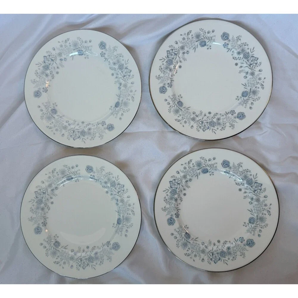 Wedgwood Belle Fleur 8” Salad Plates – Set of 4 Blue Floral England